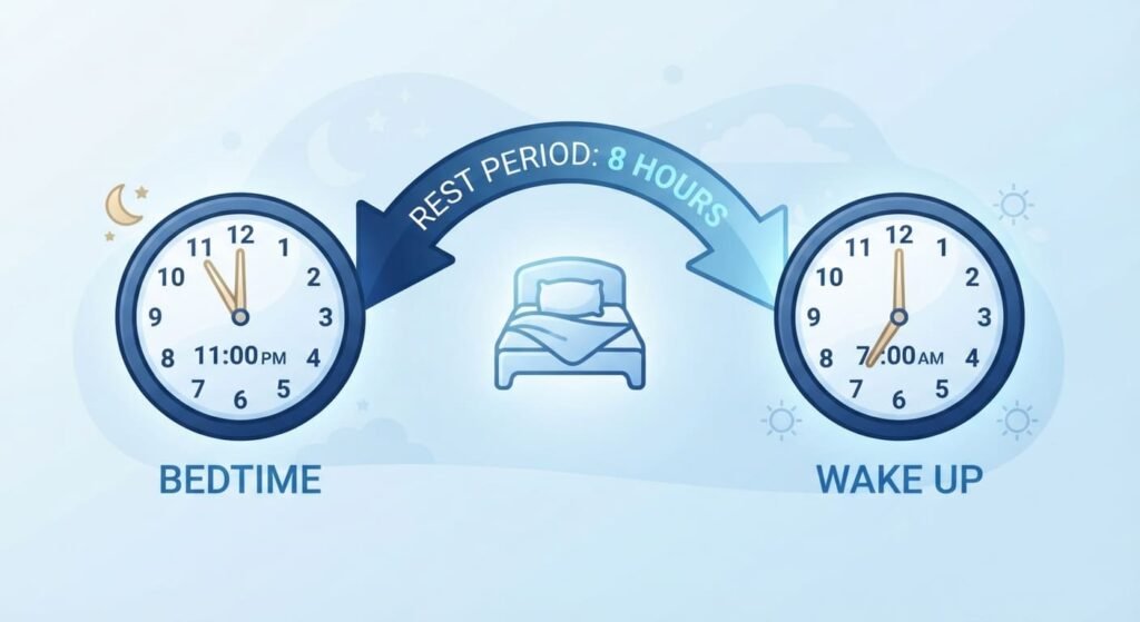 Two clocks showing the rest period between a late shift and an early shift