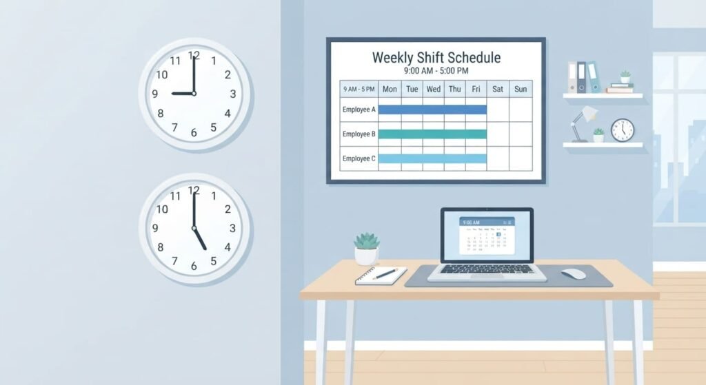Work shift hours chart showing a 9 to 5 shift and other common shifts