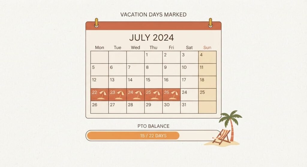 Calendar and PTO balance showing paid time off accrual